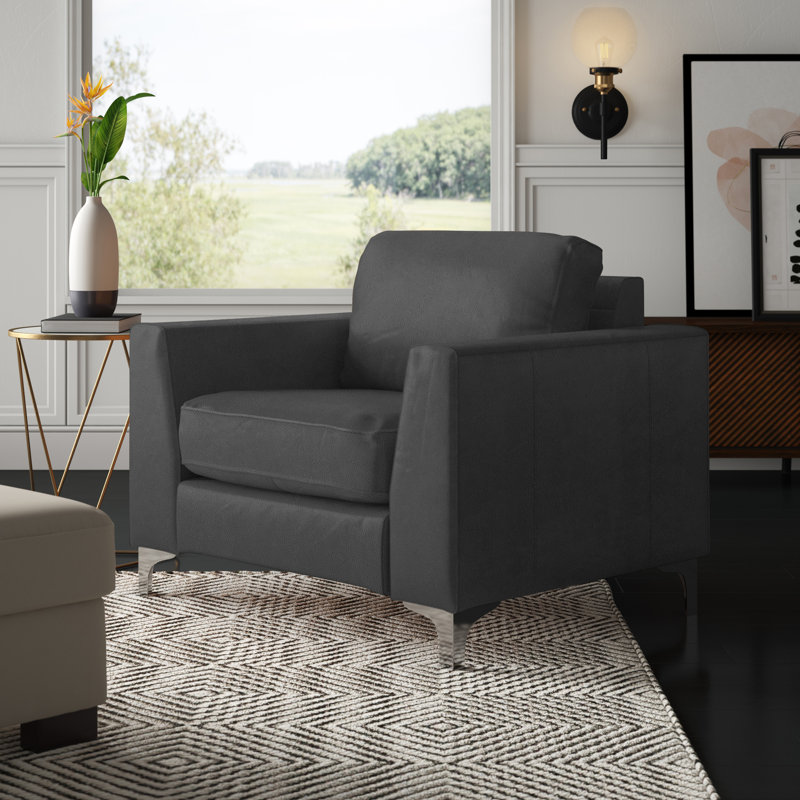 Shupe Upholstered Club Chair, Gray Leather Match