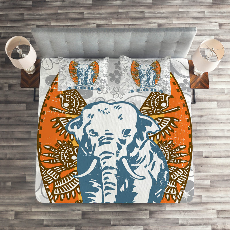 Elephant Eclectic Polyester Coverlet, King Bedspread + 2 Shams