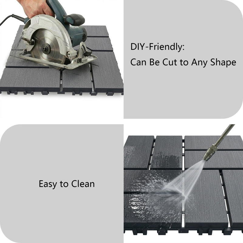 Paquet de 44 tuiles de terrasse carrées imperméables et emboîtables pour l'extérieur