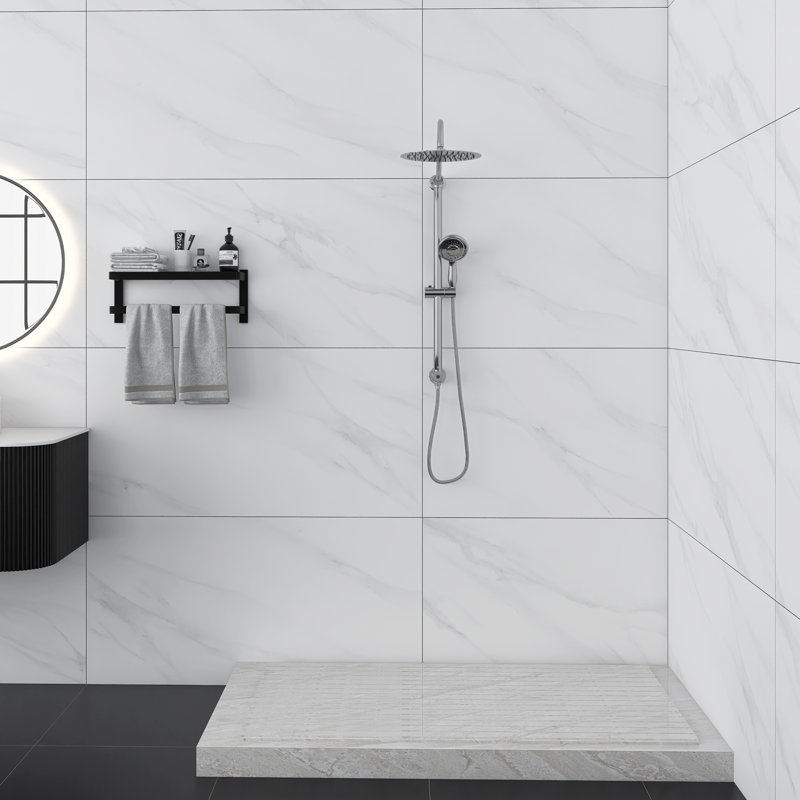 Modern Round Shower System, Rain Shower Head with Handheld Spray, Shower Faucet Set, Chrome