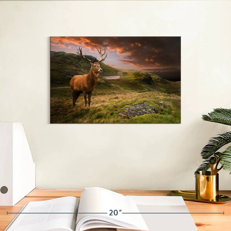 Crowle Deer au coucher du soleil, H 8 po x l 12 po
