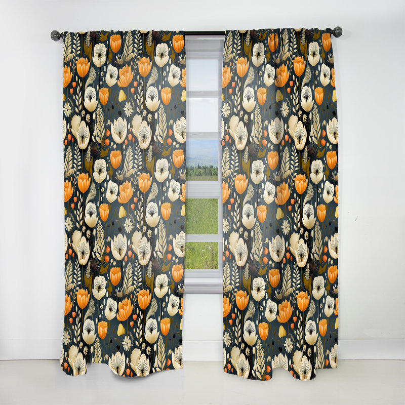 Mod Botanicals I - Rideau Mid-Century - Velours obscurcissant - 1 panneau, L 52 po x L 120 po