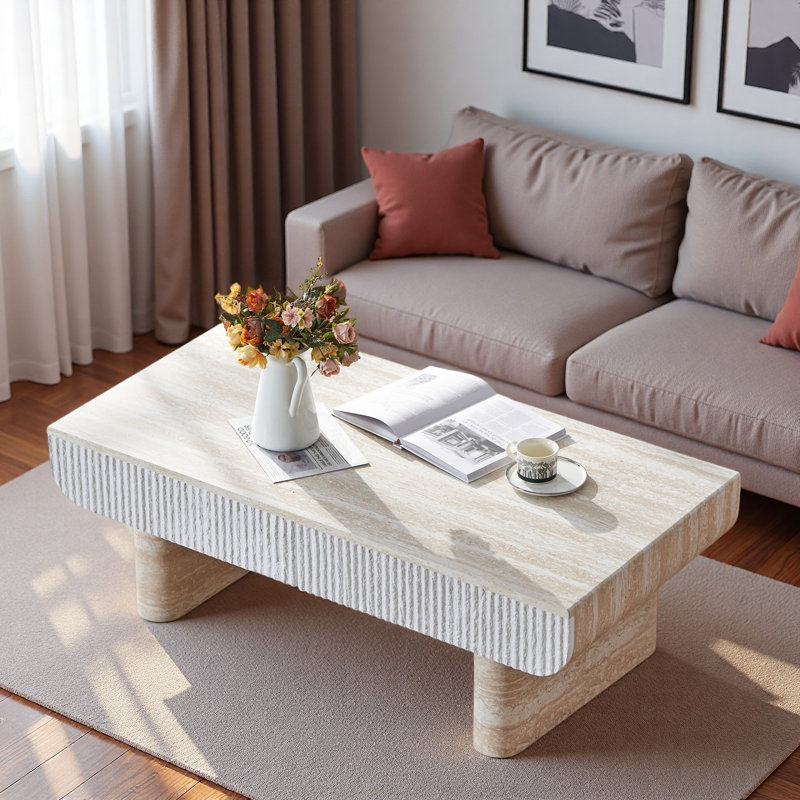 Table basse moderne avec 2 tiroirs cannelés