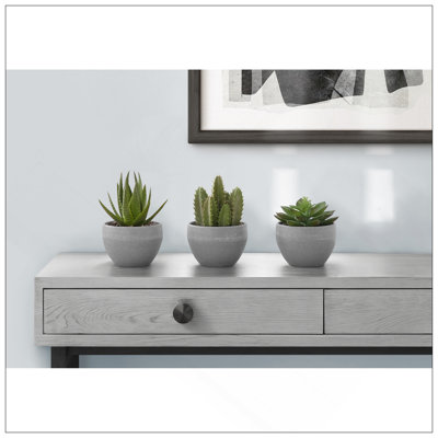 Artificial Plant, 6" Tall, Succulent, Indoor, Faux, Fake, Table, Greenery, Potted, Set Of 3, Decorative, Green Plants, Grey Cement Pots
