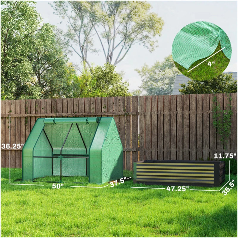 Raised Garden Bed,Mini Greenhouse,2-In-1 Raised Planter Greenhouse, Green
