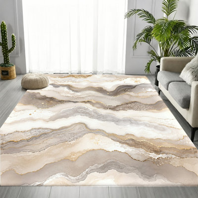  Marble Swirl Modern Abstract Area Rug, Soft Neutral Gradient Stone Pattern, Soft Durable, Machine Washable Non-Slip Floor Carpet, Artistic Indoor Home Decor for Living Room, Bedroom, Entryway, Apartment, Dormitory, Teen Room
