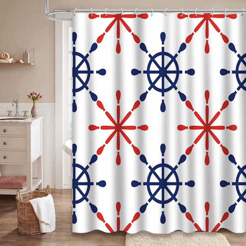 Rideau de douche à 12 crochets Nautical, L 72 po x l 78 po