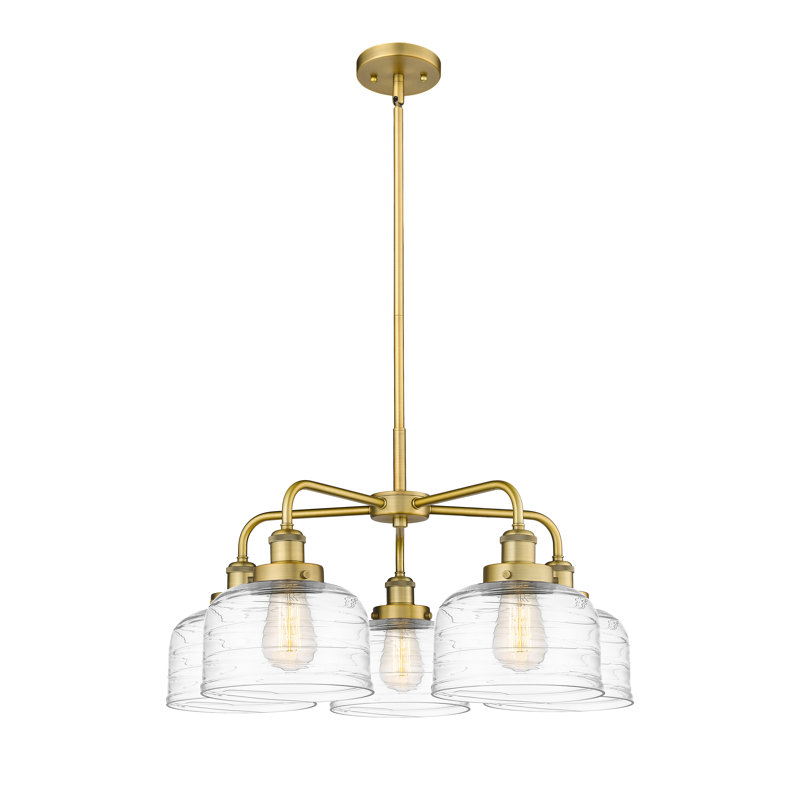 Lustre en verre à 5 lumières Bell, Tourbillon déco transparent, Laiton brossé