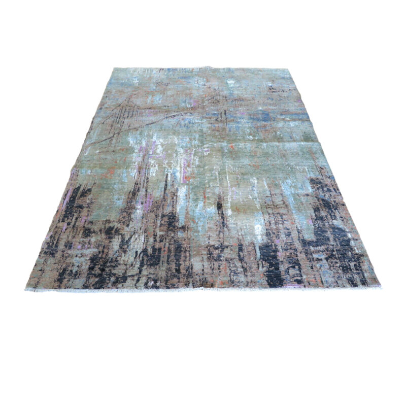 Tapis oriental moderne multicolore 9 x 12 noué à la main avec soie 0F9A21DA36424E14B2F175333E456EBC