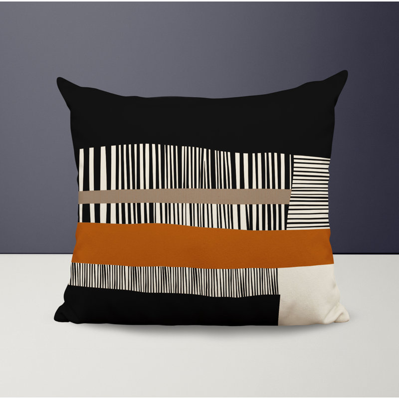 Jeté carré / extérieur en polyester Chamu, L 17 po x H 17 po, Orange / noir