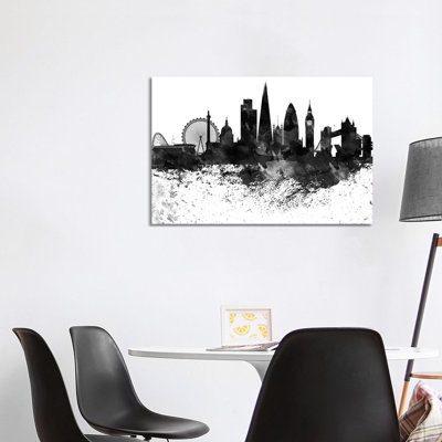 London Black & White Drops Skyline by Wall Decor Addict - Wrapped Canvas Painting