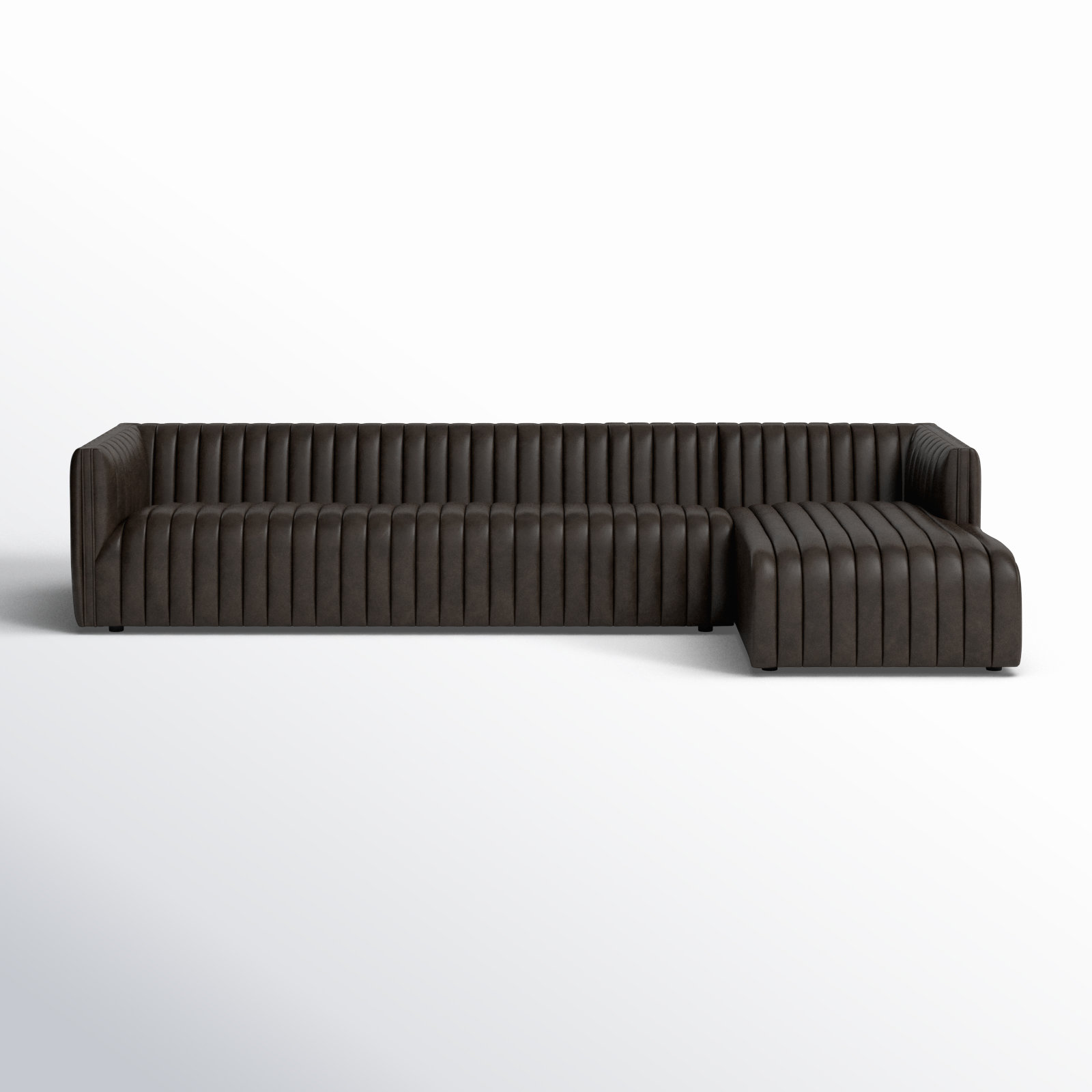 Brandt Upholstered Chaise L-Sectional, Deacon Wolf Genuine Leather, Right Hand Facing, 26.5" H x 126" W x 64" D
