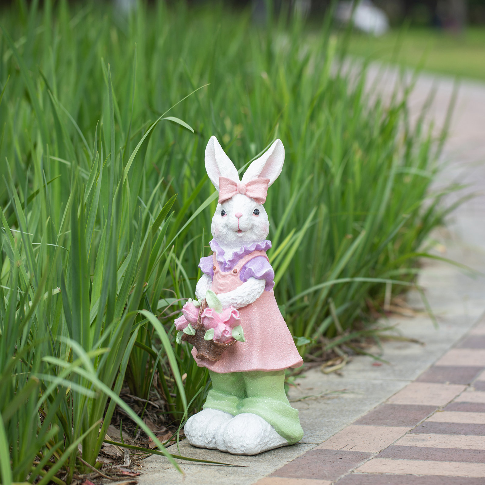 Resin Easter Bunny Girl Holiday Accent