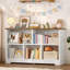 Bibliothèque à 5 cubes, bibliothèque de rangement basse à 2 niveaux, bibliothèque ouverte autoportante pour bureau à domicile, salon et chambre à coucher, blanc et naturel
