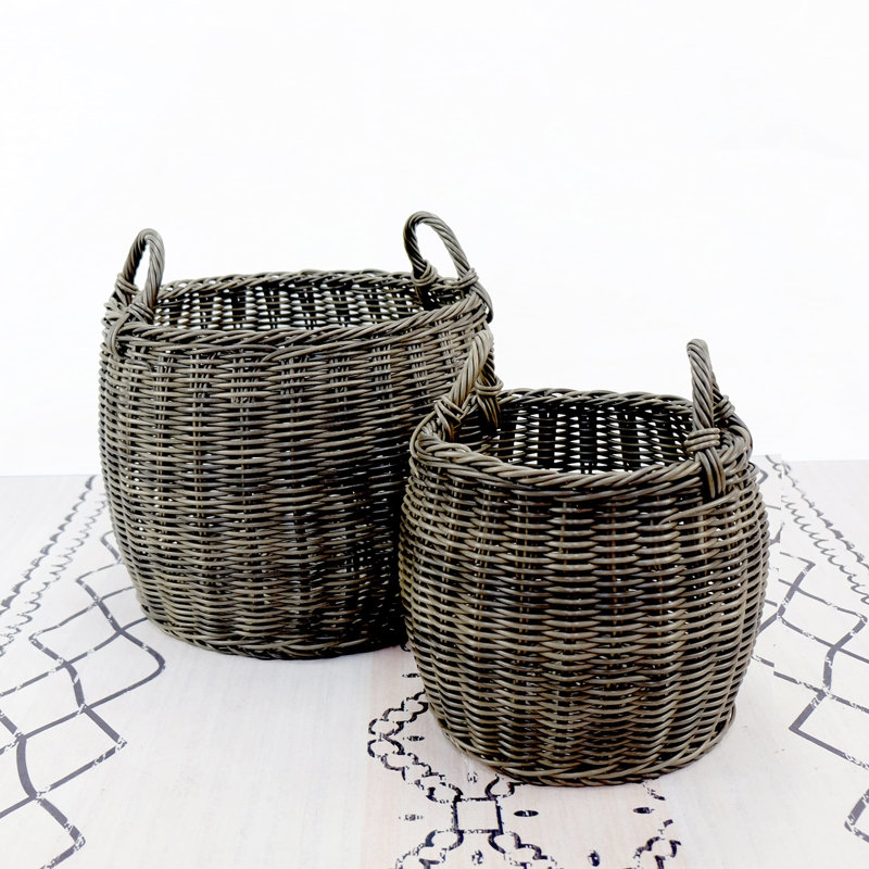 2 rangements avec poignées - plastique gris pour l'organisation d'articles de salon Rouge à lèvres foncé empilable fait à la main X 15,3 po