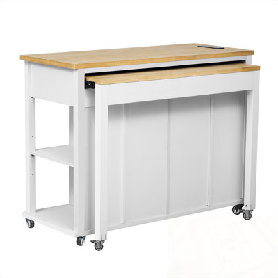Kitchen Island with Extendable Table, 2 Drawers and 2 Cabinets