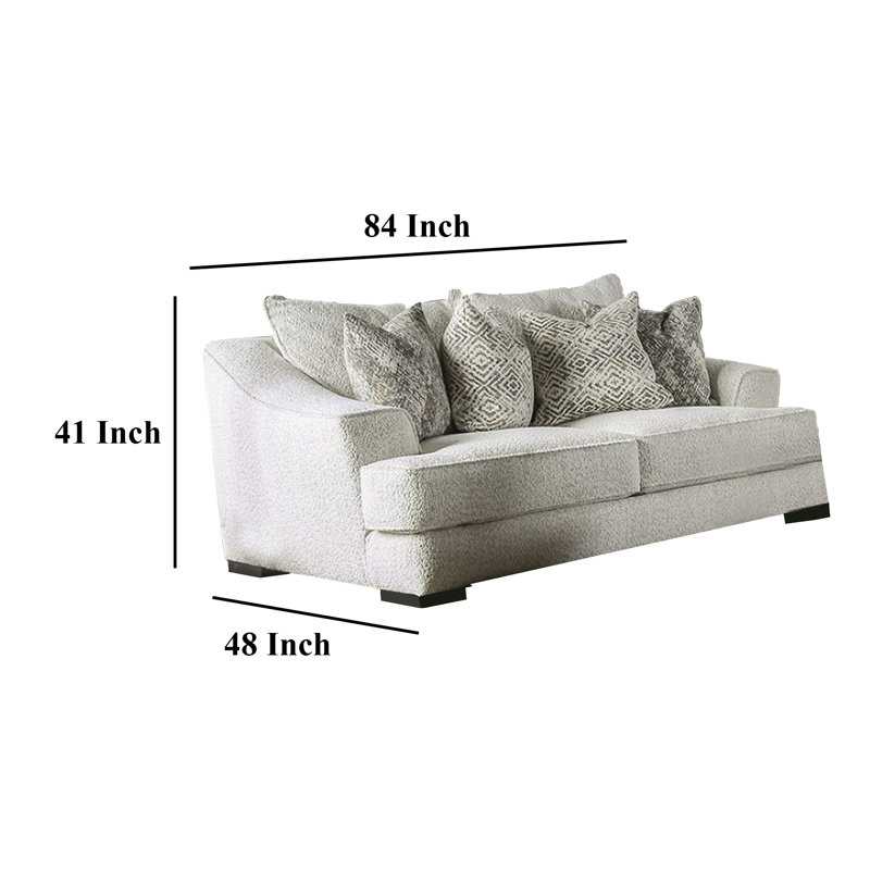 Causeuse Syma, boucle ivoire, 4 coussins décoratifs, accoudoirs carrés, 84 po