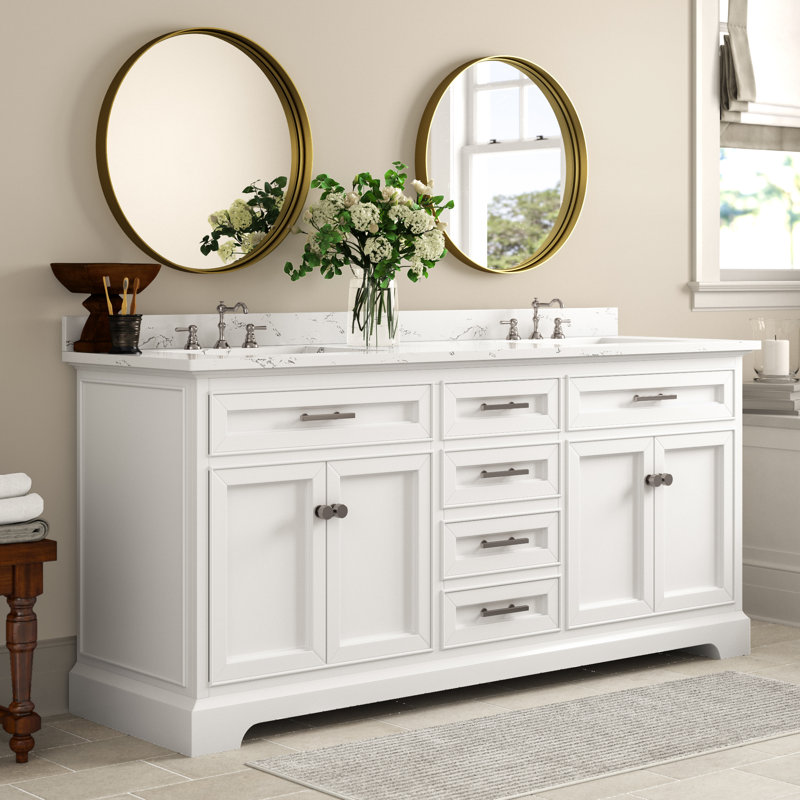Currahee 72" Double Bathroom Vanity Set, White/Brushed Nickel
