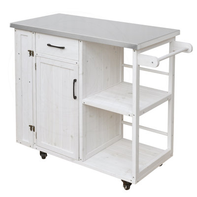 Outdoor Kitchen Island Prep Station with Stainless Top, Storage, and Mobility