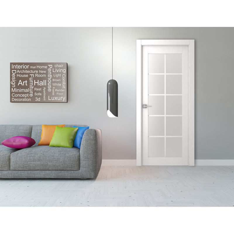 Polar White 30" x 84" Tempered Frosted Glass Solid Core Door Slab