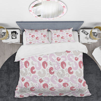 Red and Pink Circle Dots - Abstract Duvet Cover Set - Microfiber Polyester