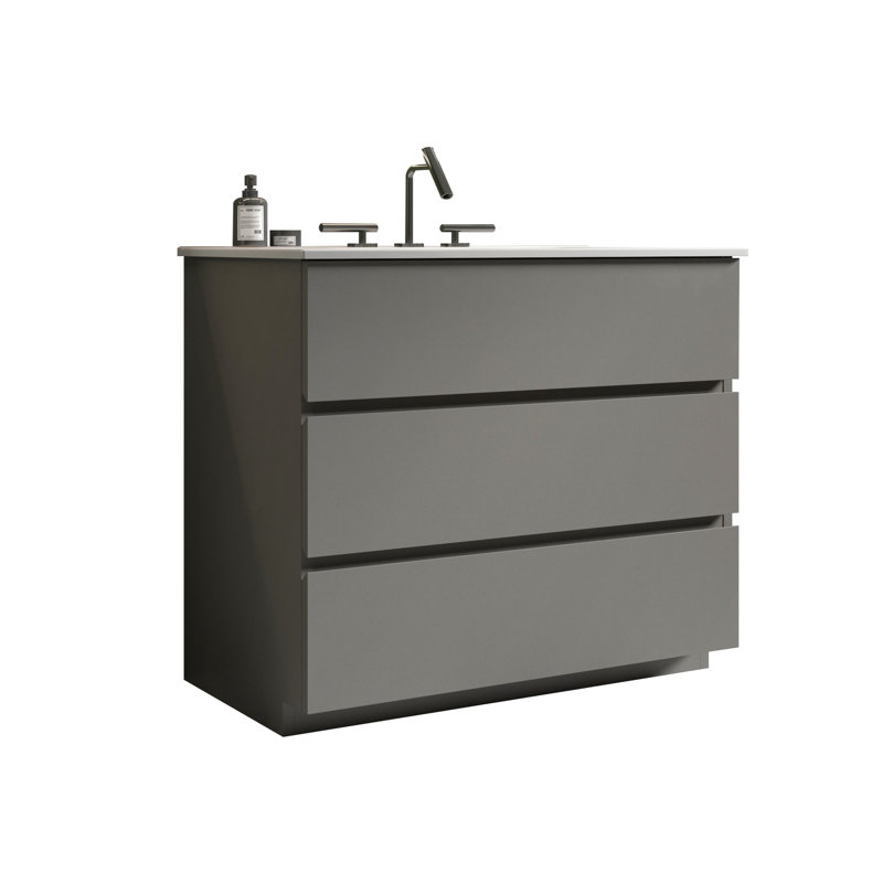 36" Gray Bathroom Furniture Unit - Silent, Maximize Storage Vanity Smooth Texture, Extra Space, Silent, Gray, 36"