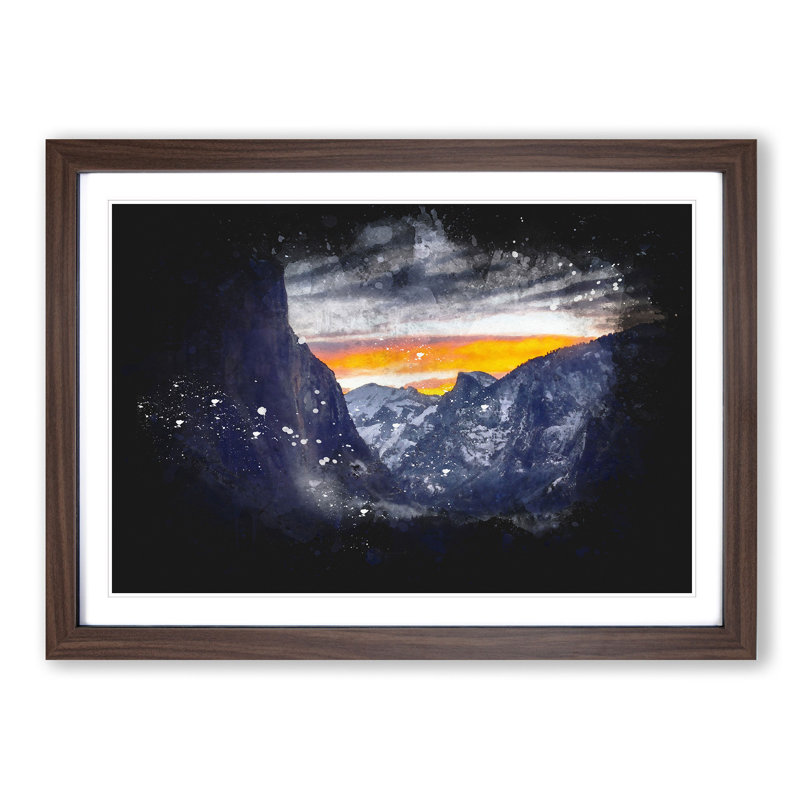 Sunset over Yosemite - Picture Frame Graphic Art Print, 24cm H x 33cm W x 2cm D, Walnut Framed