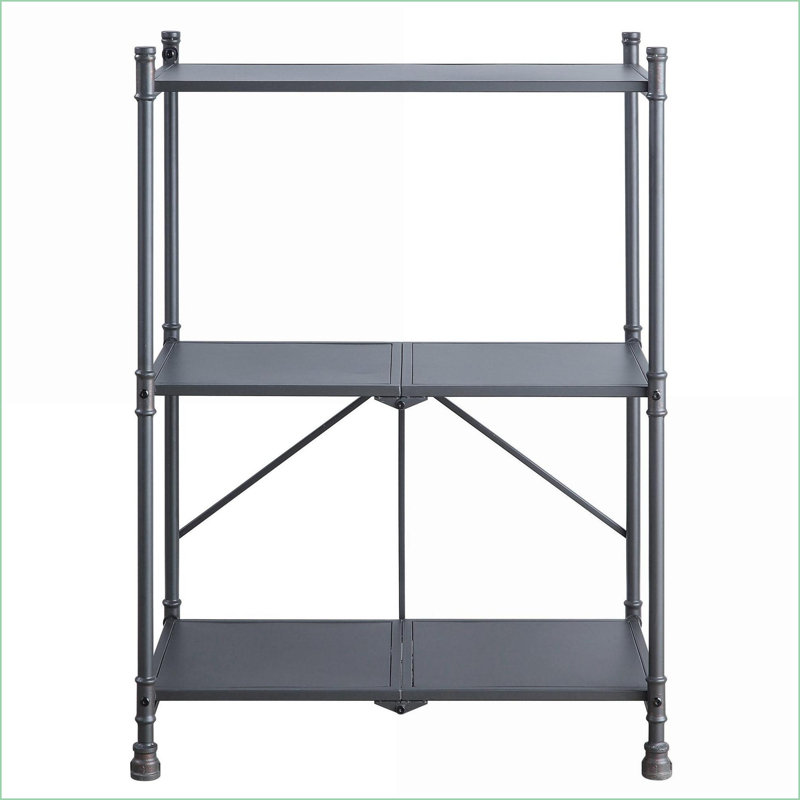 Console Table, 3-Tier Industrial Rustic Metal Foldable, Sandy Black &amp; Dark Bronze | Metal | Industrial,Rustic, Black/Gray