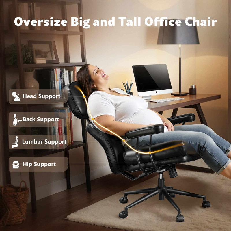Ergonomic Executive Office Chair, Extra Wide Tufted Seat, High Back Reclining Desk Chair with Lumbar Support, Swivel & Cloud-Like Comfort