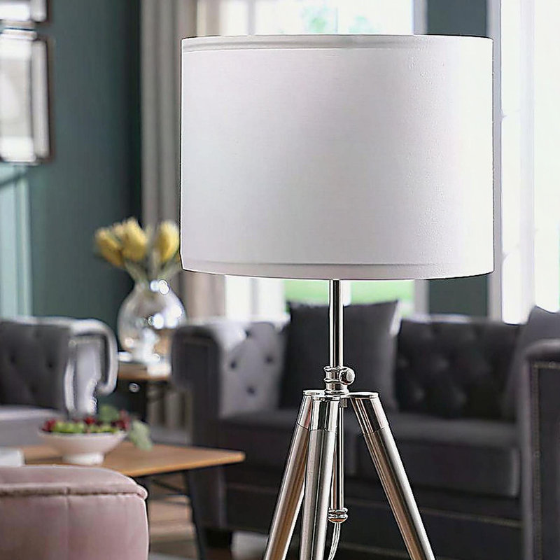 Lampe de table à trépied réglable en métal chromé / argenté 34,25 "- 29,25" Mid-Century