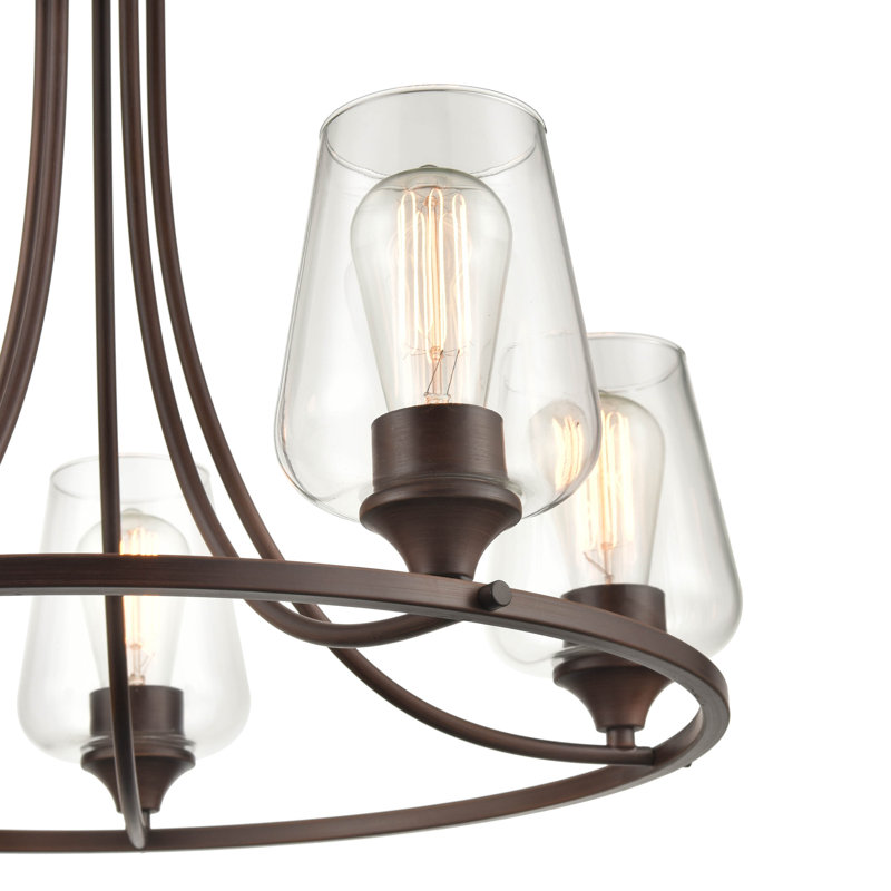 Dimmable Wagon Wheel Chandelier, 25" H x 25" W x 25" D, Bronze, 5 Lights