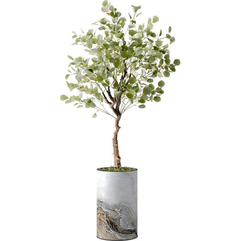 Arbre artificiel dans un pot de fleurs moderne, faux arbre en soie d'eucalyptus (décoration en pot et arbre)
