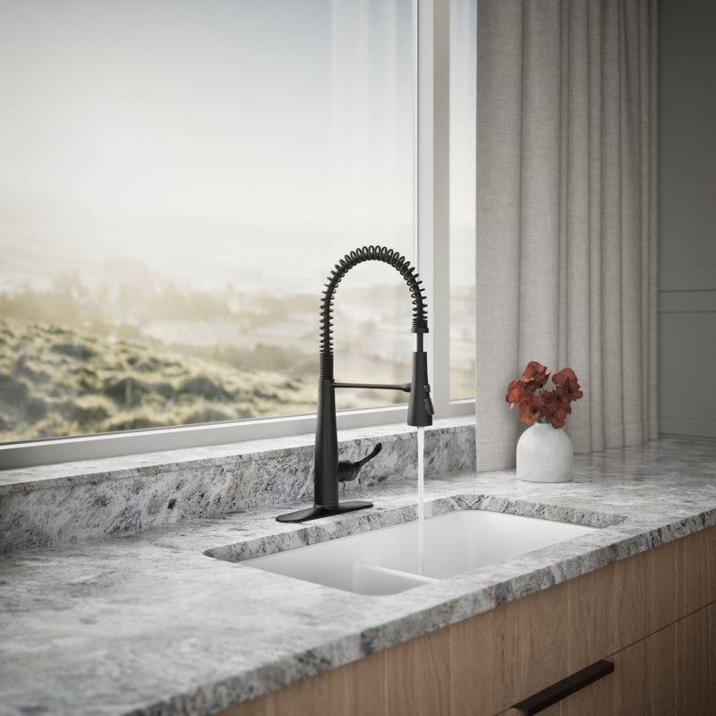 Kohler Simplice Single Handle Semi-Professional Pre-Rinse Kitchen Sink Faucet with Three-Function Pull Down Sprayer