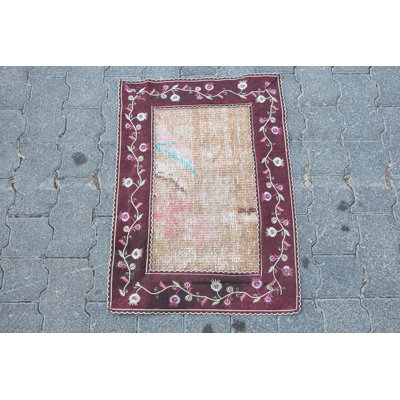 Vintage Turkish Anatolian Small Rug - Antique Brown Wool Entry Mat for Doors