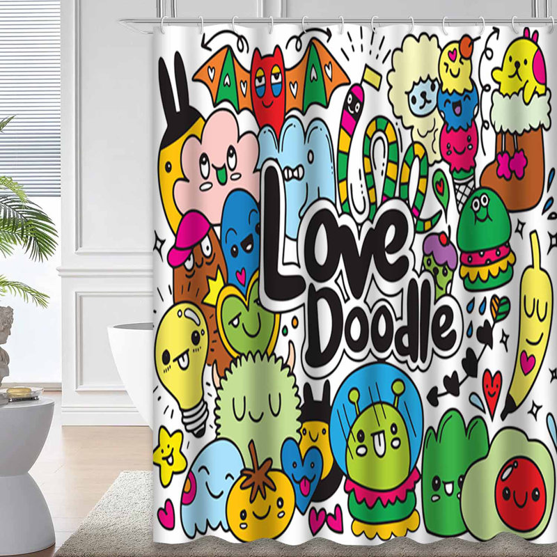Rideau de douche mignon avec 12 crochets, L 72 po x l 72 po
