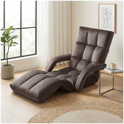 Chaise de plancher réglable avec dossier inclinable à 14 positions, chaise longue pliante avec accoudoirs, fauteuil de jeu rembourré en velours avec éponge haute densité, canapé paresseux à positions multiples pour le salon, la chambre à coucher
