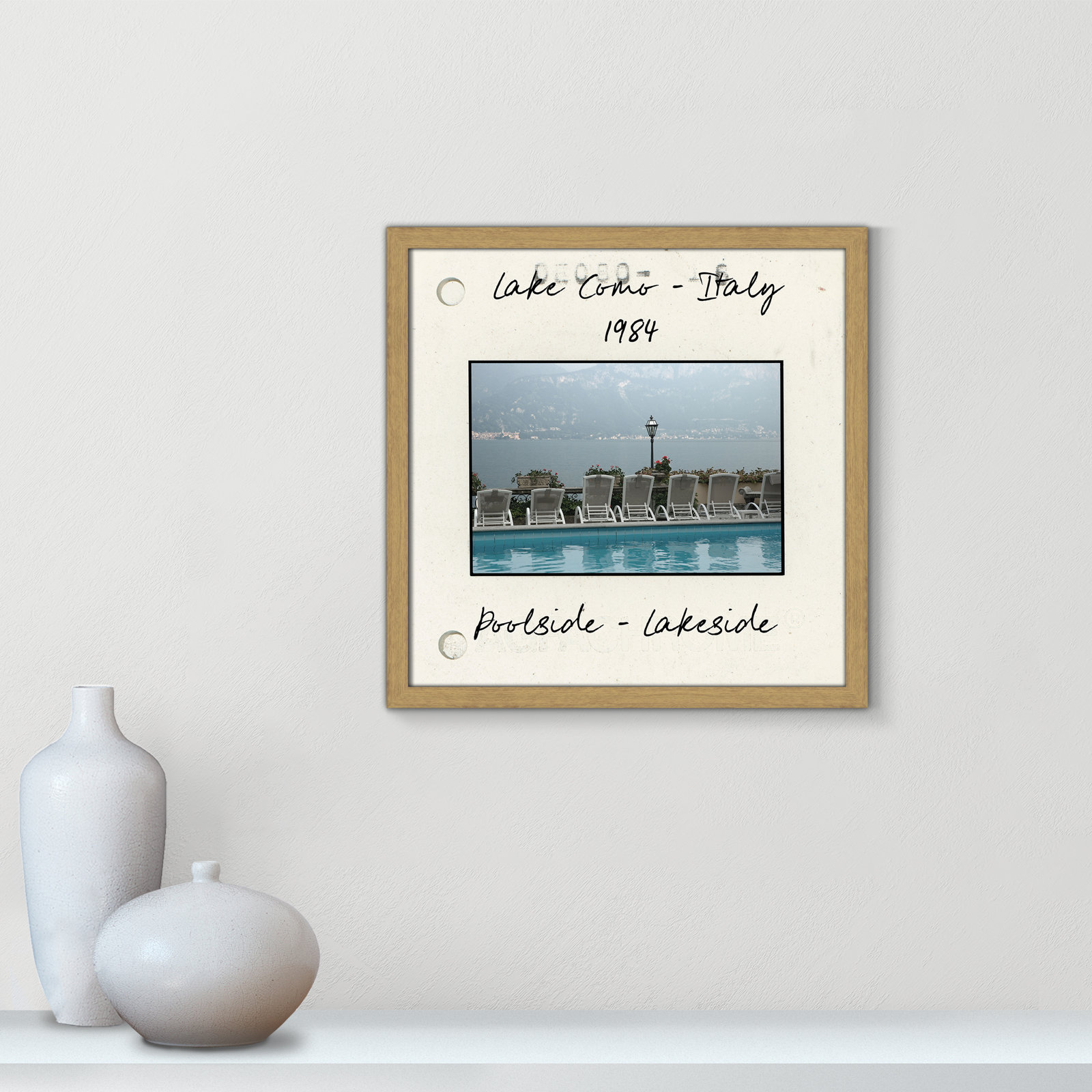 Travel Slide Collection "Lake Como, Italy" Print, Natural Single Picture Framed Paper, 17" H x 17" W x 0.75" D