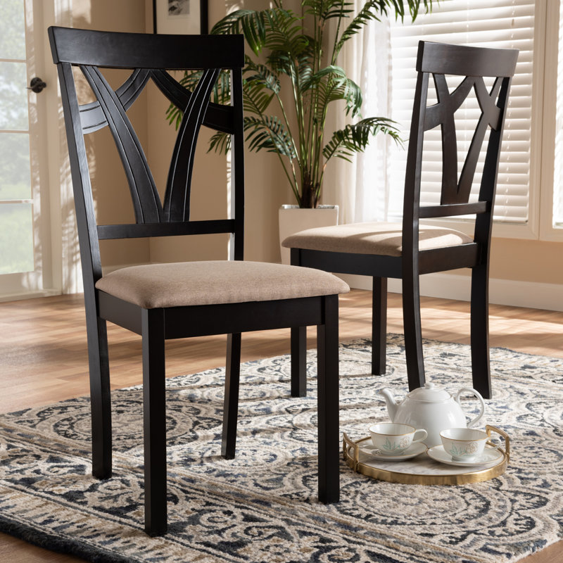 Bouley 18'' H Upholstered Side Chair, Sand, Espresso Brown