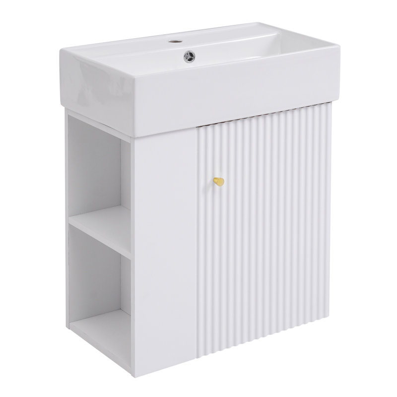 [Vidéo] Meuble-lavabo flottant moderne de 21,6 po avec lavabo en céramique - parfait pour les petites salles de bain