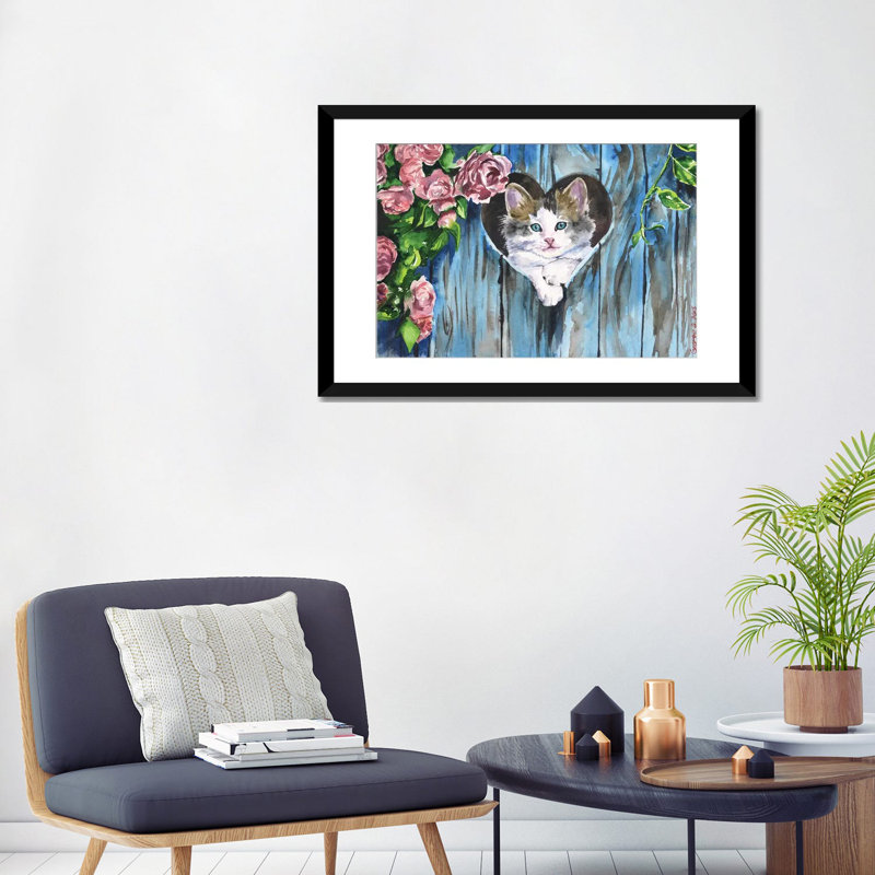 Impression bleue sur toile, Papier beaux-arts encadré noir, H 24 po x l 32 po x P 1 po, Blanc