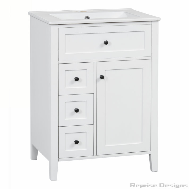 Meuble-lavabo 24 po avec lavabo, tablettes réglables et tiroirs, Blanc