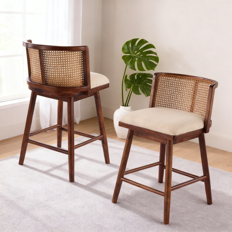 Tabouret de comptoir rembourré en bois, Noyer