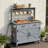 54.1" Outdoor Kitchen Island With High Shelf, Large Outdoor Potting Bench Table With Stainless Steel Top And Storage Cabinet, Solid Wood Grill Cart With Lockable Wheels For BBQ, Garden, Grey Blue-228771236