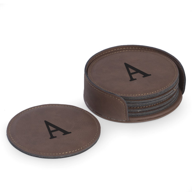 Ensemble de sous-verres personnalisés 7 pièces avec support, Brun