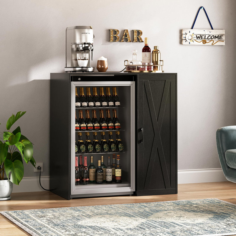 Mini bar à café avec prise de courant de 37,4 po pour prise de vin 24 po, Noir