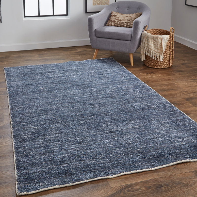 Tapis bleu nuit en coton / laine Daouda, Rectangle de 5 pi x 8 pi