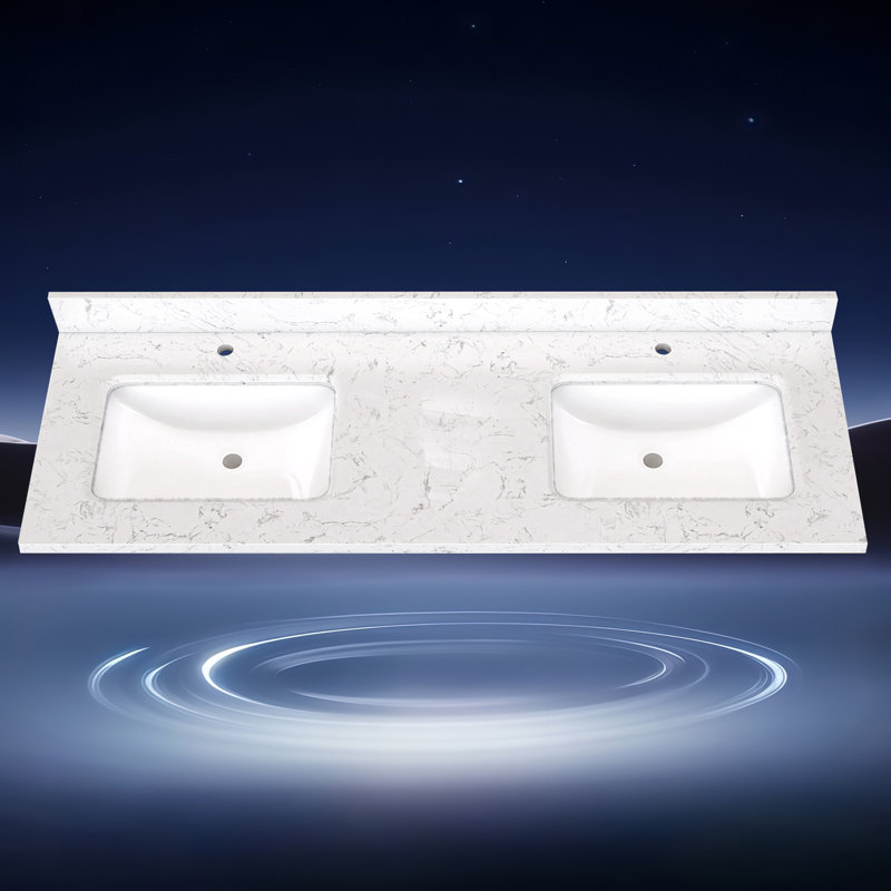 60 po X P 22 po D Comptoir de salle de bain rectangulaire en marbre blanc cultivé