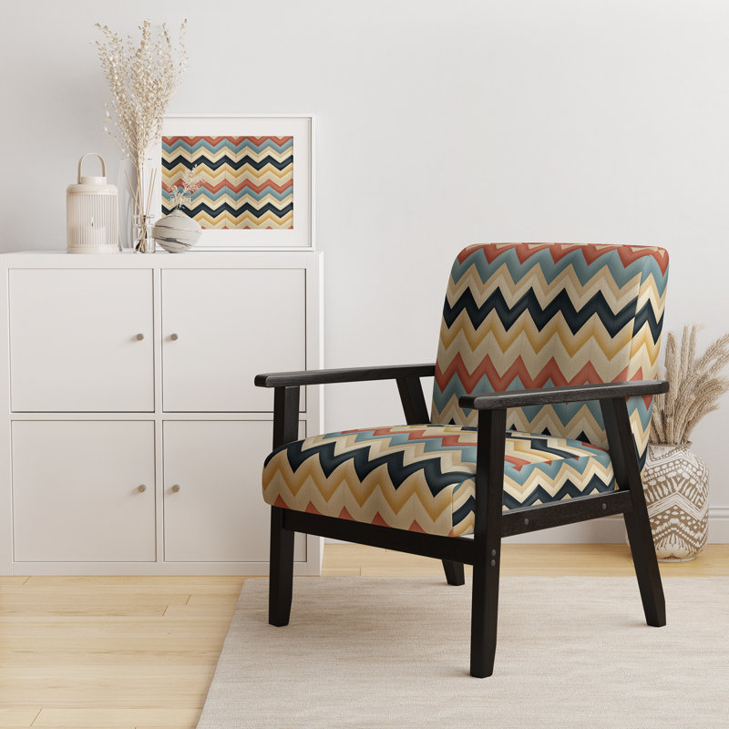 Cantina Upholstered Armchair, Gold/Black/Beige/Red Polyester, Black Square Arms