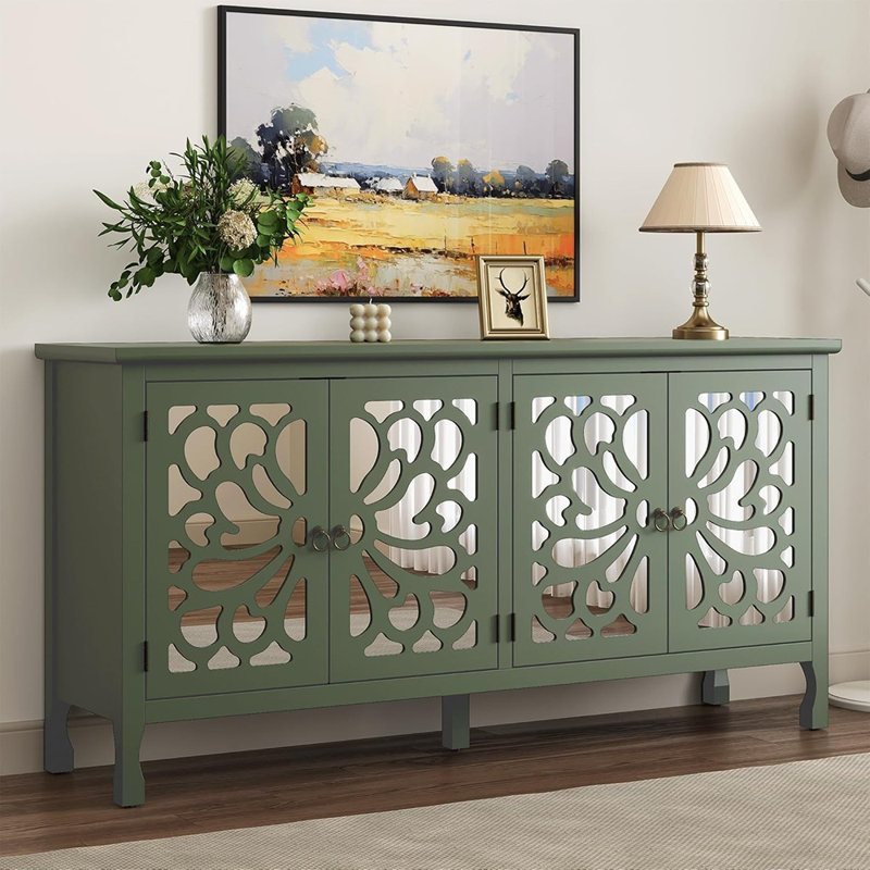 Buffet avec portes papillon sculptées et tablettes réglables - vert forêt