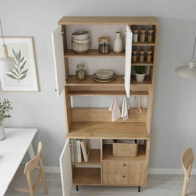 Garde-manger Aurelia de 81 po avec tablettes ouvertes et pieds en métal